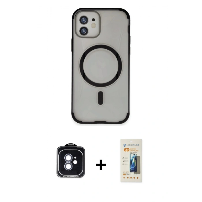 MARSİLYAN™- iPhone 11 Kılıf Eksen Klasik Koleksiyonu - Siyah 6D Mat Seramik Hayalet Nano Ekran Koruyucu + PVD Metal Kamera Lens - MI