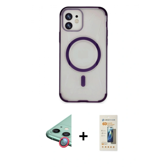 MARSİLYAN™- iPhone 11 Kılıf Eksen Klasik Koleksiyonu - Siyah 6D Mat Seramik Hayalet Nano Ekran Koruyucu + Raze Metal Kamera Lens - KI