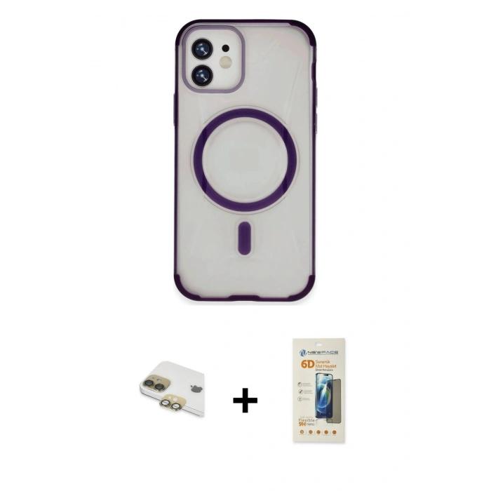 MARSİLYAN™- iPhone 11 Kılıf Eksen Klasik Koleksiyonu - Siyah 6D Mat Seramik Hayalet Nano Ekran Koruyucu + Pers Alüminyum Kamera Lens - GD