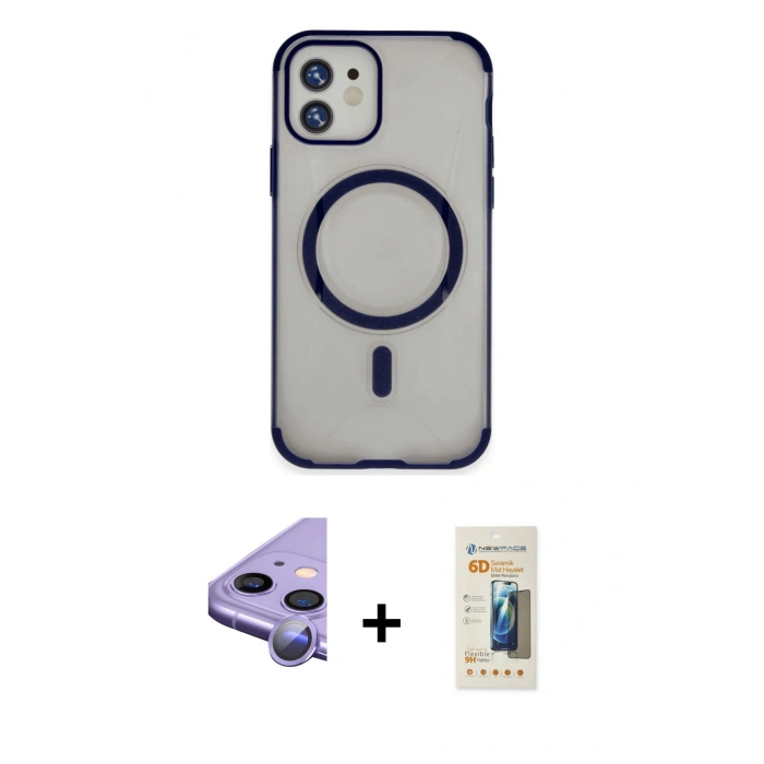 MARSİLYAN™- iPhone 11 Kılıf Eksen Klasik Koleksiyonu - Siyah 6D Mat Seramik Hayalet Nano Ekran Koruyucu + Raze Metal Kamera Lens - MR