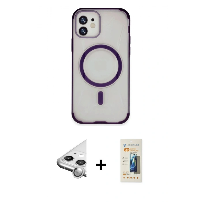 MARSİLYAN™- iPhone 11 Kılıf Eksen Klasik Koleksiyonu - Siyah 6D Mat Seramik Hayalet Nano Ekran Koruyucu + Raze Metal Kamera Lens - GS