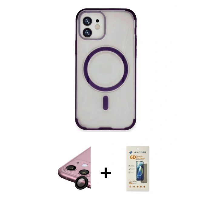 MARSİLYAN™- iPhone 11 Kılıf Eksen Klasik Koleksiyonu - Siyah 6D Mat Seramik Hayalet Nano Ekran Koruyucu + Raze Metal Kamera Lens - SH