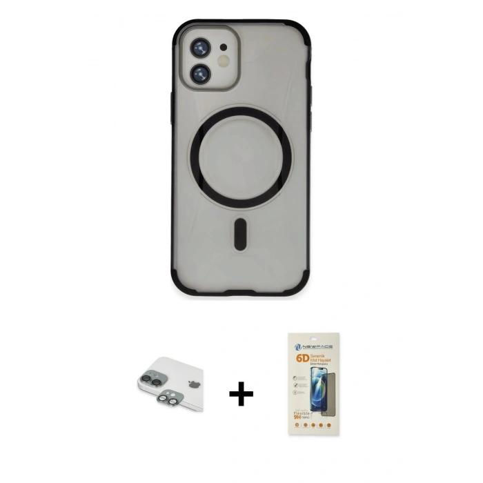 MARSİLYAN™- iPhone 11 Kılıf Eksen Klasik Koleksiyonu - Siyah 6D Mat Seramik Hayalet Nano Ekran Koruyucu + Pers Alüminyum Kamera Lens - YL