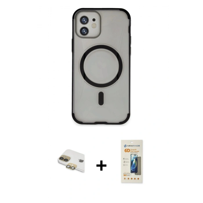 MARSİLYAN™- iPhone 11 Kılıf Eksen Klasik Koleksiyonu - Siyah 6D Mat Seramik Hayalet Nano Ekran Koruyucu + Pers Alüminyum Kamera Lens - GD