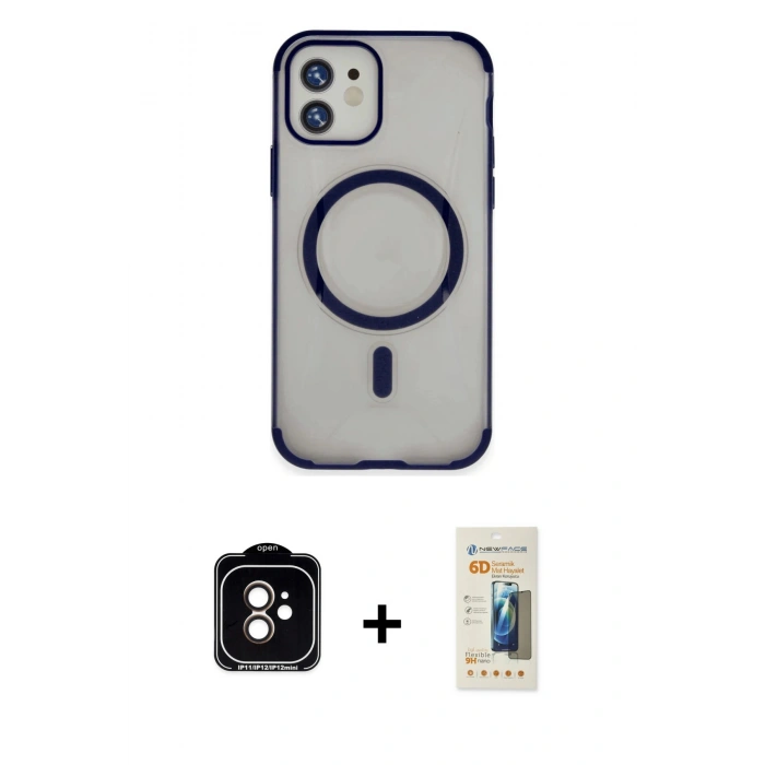 MARSİLYAN™- iPhone 11 Kılıf Eksen Klasik Koleksiyonu - Siyah 6D Mat Seramik Hayalet Nano Ekran Koruyucu + PVD Metal Kamera Lens - TU