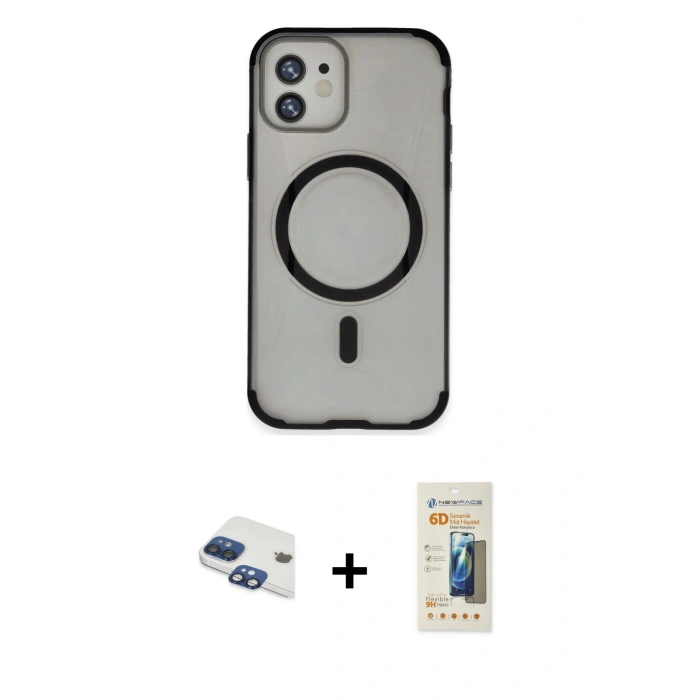 MARSİLYAN™- iPhone 11 Kılıf Eksen Klasik Koleksiyonu - Siyah 6D Mat Seramik Hayalet Nano Ekran Koruyucu + Pers Alüminyum Kamera Lens - LT