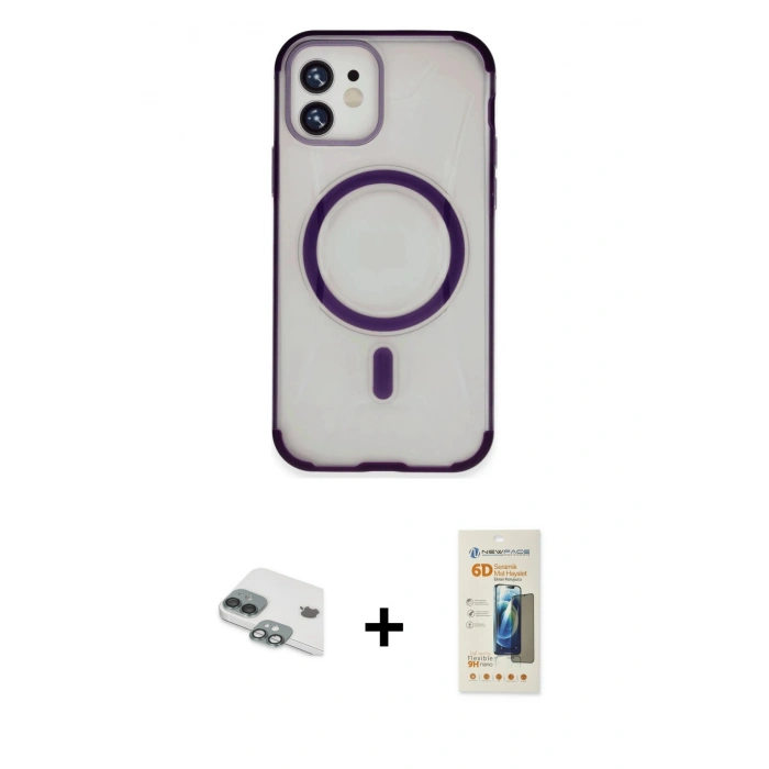 MARSİLYAN™- iPhone 11 Kılıf Eksen Klasik Koleksiyonu - Siyah 6D Mat Seramik Hayalet Nano Ekran Koruyucu + Pers Alüminyum Kamera Lens - YL