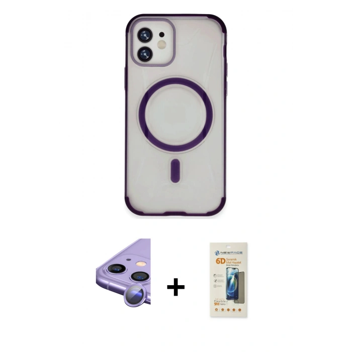 MARSİLYAN™- iPhone 11 Kılıf Eksen Klasik Koleksiyonu - Siyah 6D Mat Seramik Hayalet Nano Ekran Koruyucu + Raze Metal Kamera Lens - MR