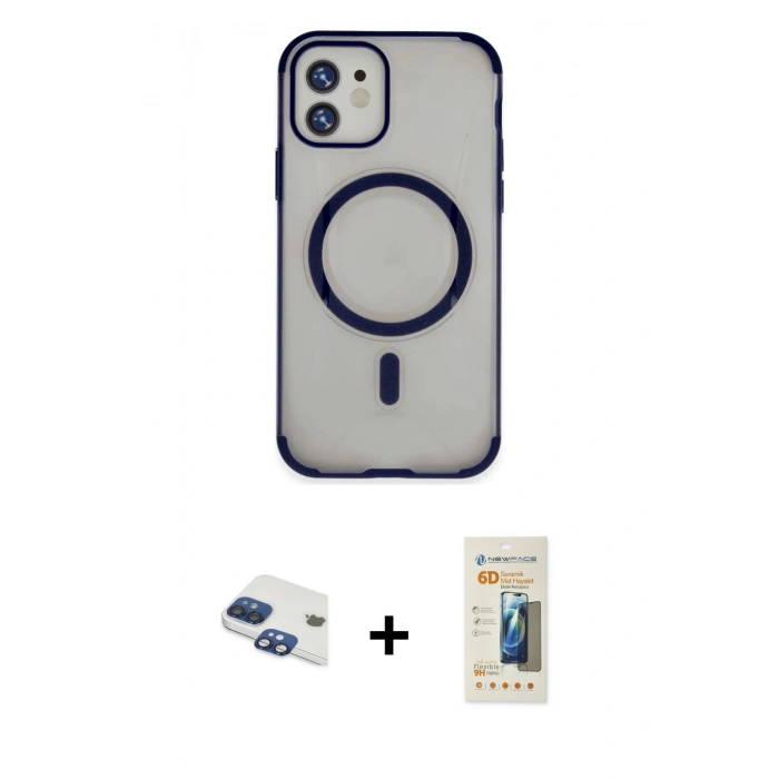 MARSİLYAN™- iPhone 11 Kılıf Eksen Klasik Koleksiyonu - Siyah 6D Mat Seramik Hayalet Nano Ekran Koruyucu + Pers Alüminyum Kamera Lens - LT