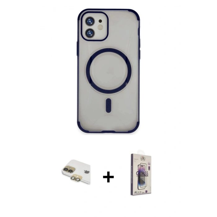 MARSİLYAN™- iPhone 11 Kılıf Eksen Klasik Koleksiyonu - Siyah Bilvis 3D Cam Ekran Koruyucu + Pers Alüminyum Kamera Lens - GD