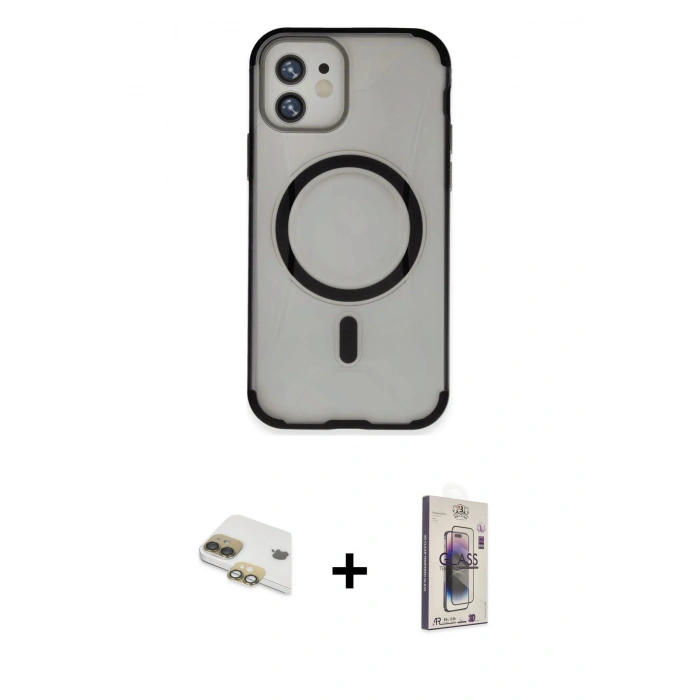 MARSİLYAN™- iPhone 11 Kılıf Eksen Klasik Koleksiyonu - Siyah Bilvis 3D Cam Ekran Koruyucu + Pers Alüminyum Kamera Lens - GD