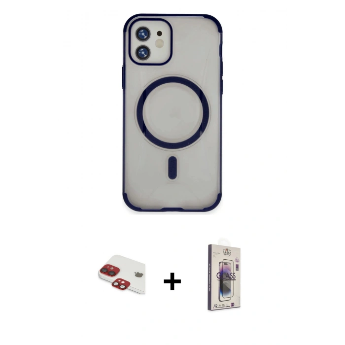 MARSİLYAN™- iPhone 11 Kılıf Eksen Klasik Koleksiyonu - Siyah Bilvis 3D Cam Ekran Koruyucu + Pers Alüminyum Kamera Lens - KI