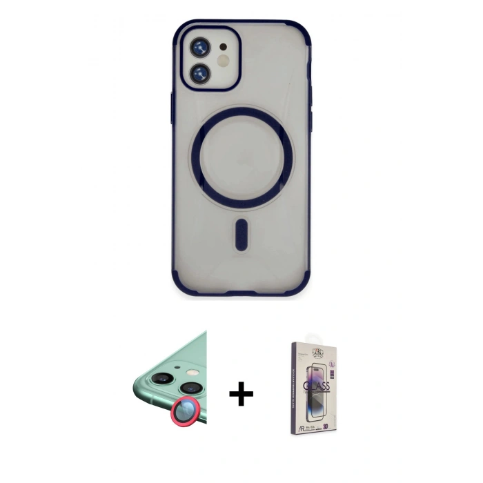 MARSİLYAN™- iPhone 11 Kılıf Eksen Klasik Koleksiyonu - Siyah Bilvis 3D Cam Ekran Koruyucu + Raze Metal Kamera Lens - KI