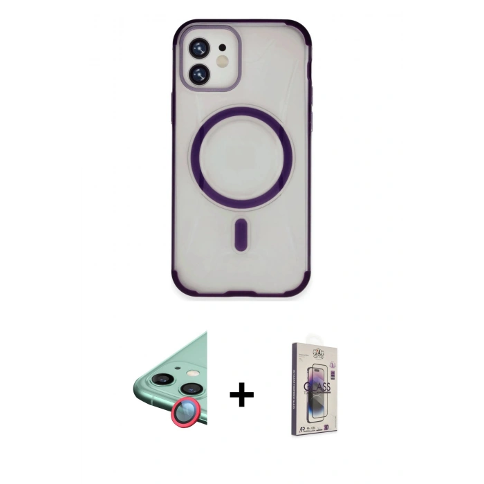 MARSİLYAN™- iPhone 11 Kılıf Eksen Klasik Koleksiyonu - Siyah Bilvis 3D Cam Ekran Koruyucu + Raze Metal Kamera Lens - KI