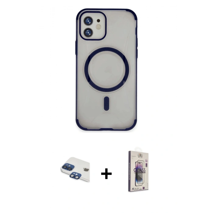 MARSİLYAN™- iPhone 11 Kılıf Eksen Klasik Koleksiyonu - Siyah Bilvis 3D Cam Ekran Koruyucu + Pers Alüminyum Kamera Lens - LT