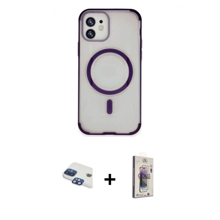 MARSİLYAN™- iPhone 11 Kılıf Eksen Klasik Koleksiyonu - Siyah Bilvis 3D Cam Ekran Koruyucu + Pers Alüminyum Kamera Lens - LT