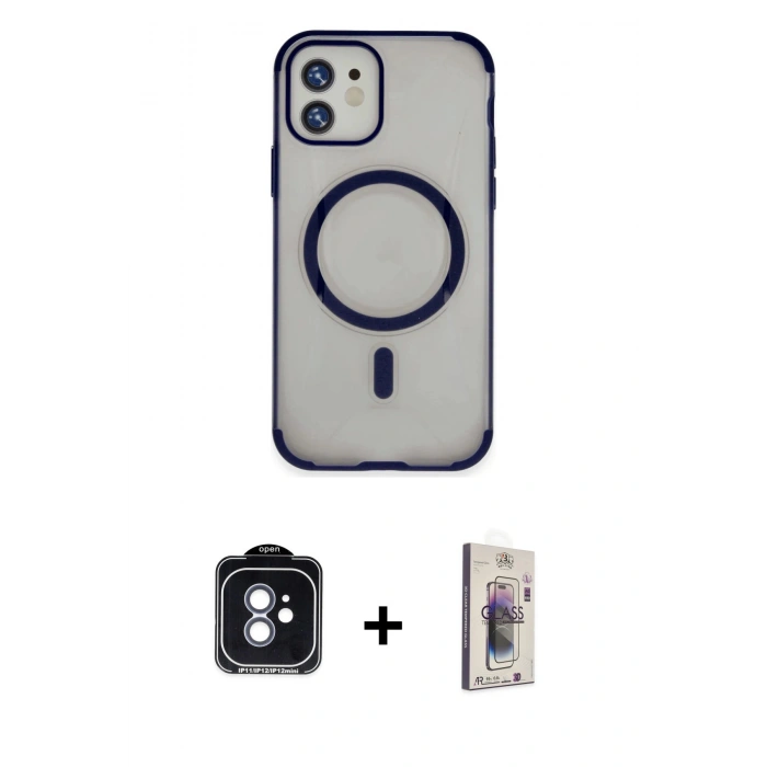 MARSİLYAN™- iPhone 11 Kılıf Eksen Klasik Koleksiyonu - Siyah Bilvis 3D Cam Ekran Koruyucu + PVD Metal Kamera Lens - MI