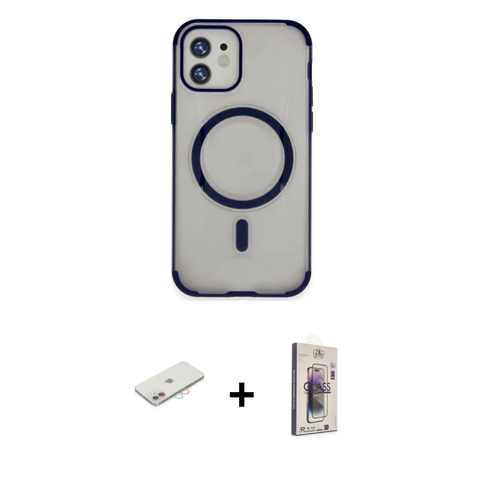 MARSİLYAN™- iPhone 11 Kılıf Eksen Klasik Koleksiyonu - Siyah Bilvis 3D Cam Ekran Koruyucu + Renkli Kamera Lens Koruma Cam - PE