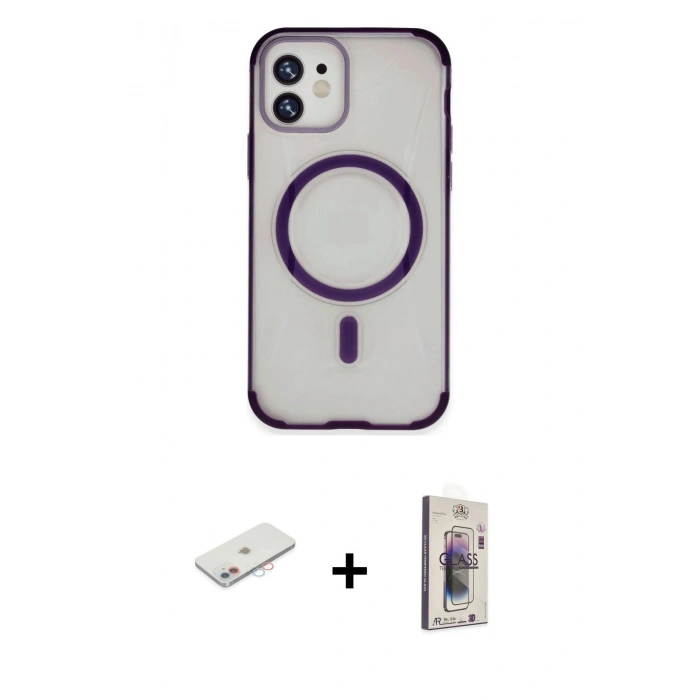 MARSİLYAN™- iPhone 11 Kılıf Eksen Klasik Koleksiyonu - Siyah Bilvis 3D Cam Ekran Koruyucu + Renkli Kamera Lens Koruma Cam - PE