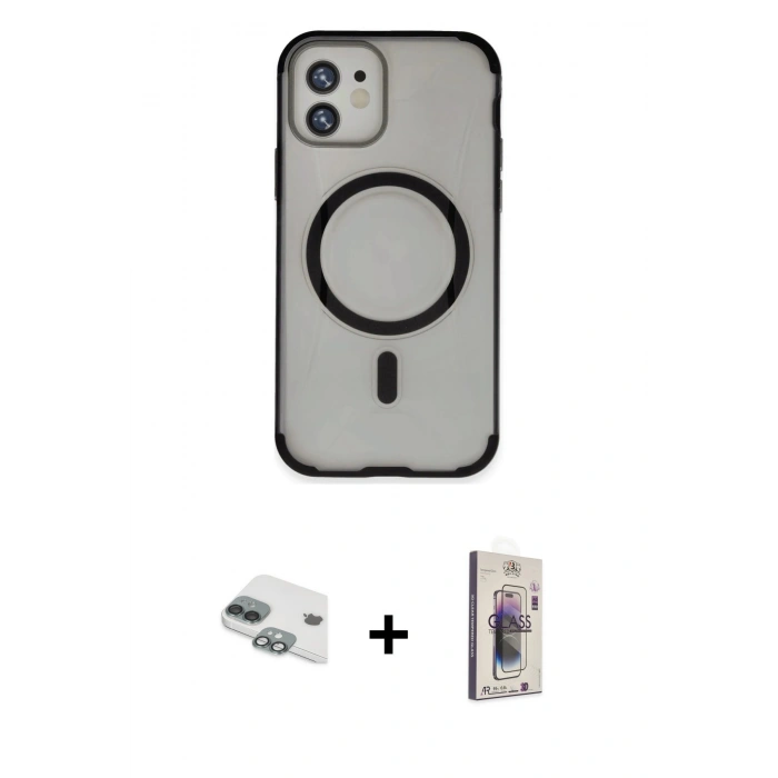 MARSİLYAN™- iPhone 11 Kılıf Eksen Klasik Koleksiyonu - Siyah Bilvis 3D Cam Ekran Koruyucu + Pers Alüminyum Kamera Lens - YL