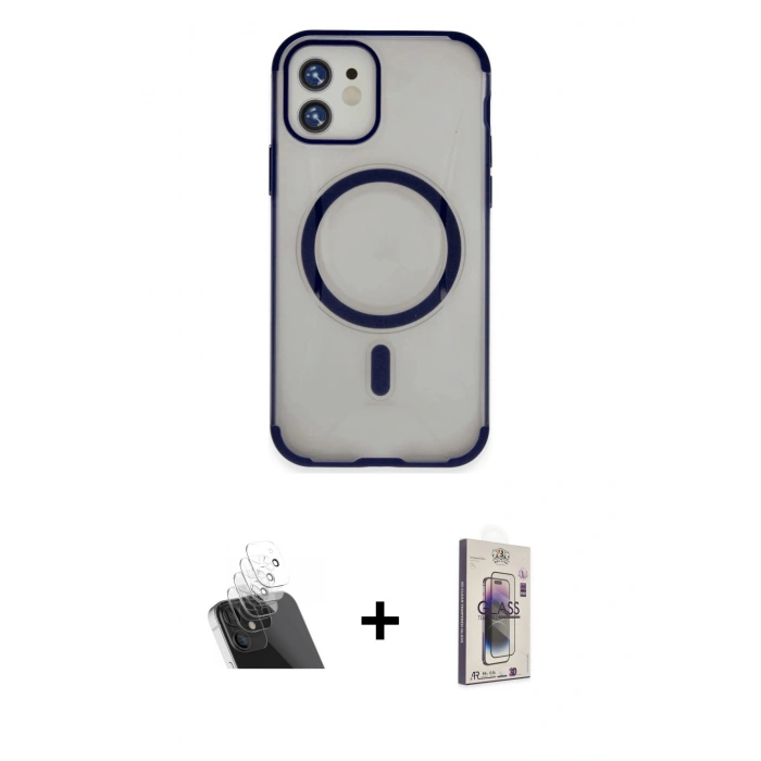 MARSİLYAN™- iPhone 11 Kılıf Eksen Klasik Koleksiyonu - Siyah Bilvis 3D Cam Ekran Koruyucu + Şeffaf Kamera Lens Koruma Cam