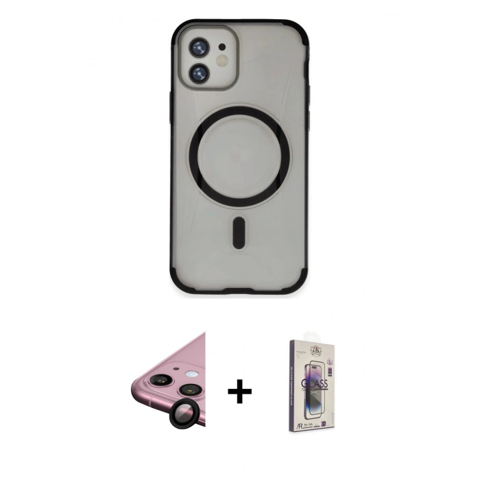 MARSİLYAN™- iPhone 11 Kılıf Eksen Klasik Koleksiyonu - Siyah Bilvis 3D Cam Ekran Koruyucu + Raze Metal Kamera Lens - SH