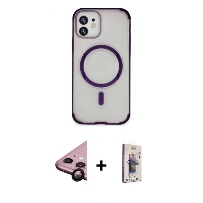 MARSİLYAN™- iPhone 11 Kılıf Eksen Klasik Koleksiyonu - Siyah Bilvis 3D Cam Ekran Koruyucu + Raze Metal Kamera Lens - SH