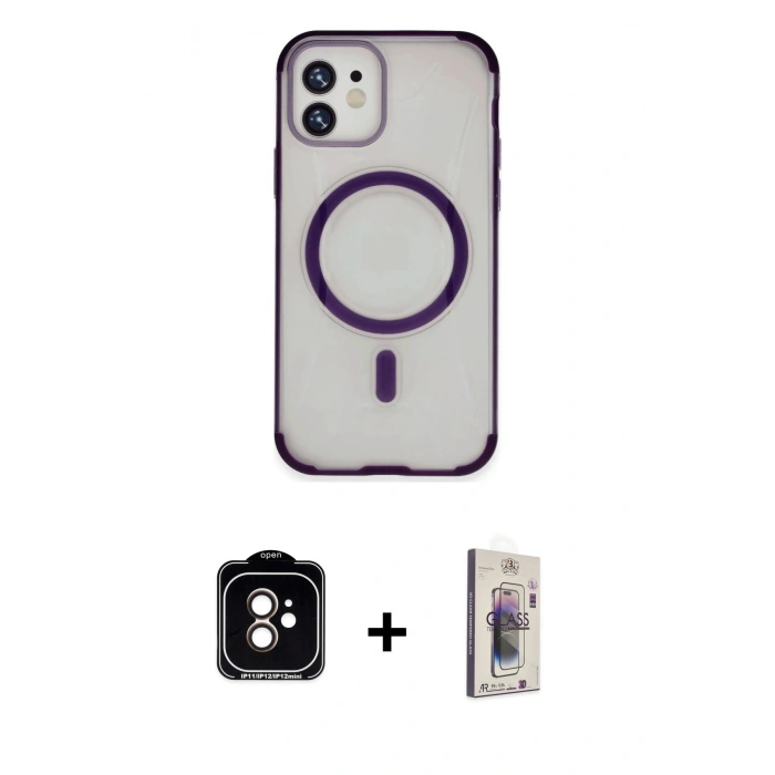 MARSİLYAN™- iPhone 11 Kılıf Eksen Klasik Koleksiyonu - Siyah Bilvis 3D Cam Ekran Koruyucu + PVD Metal Kamera Lens - TU