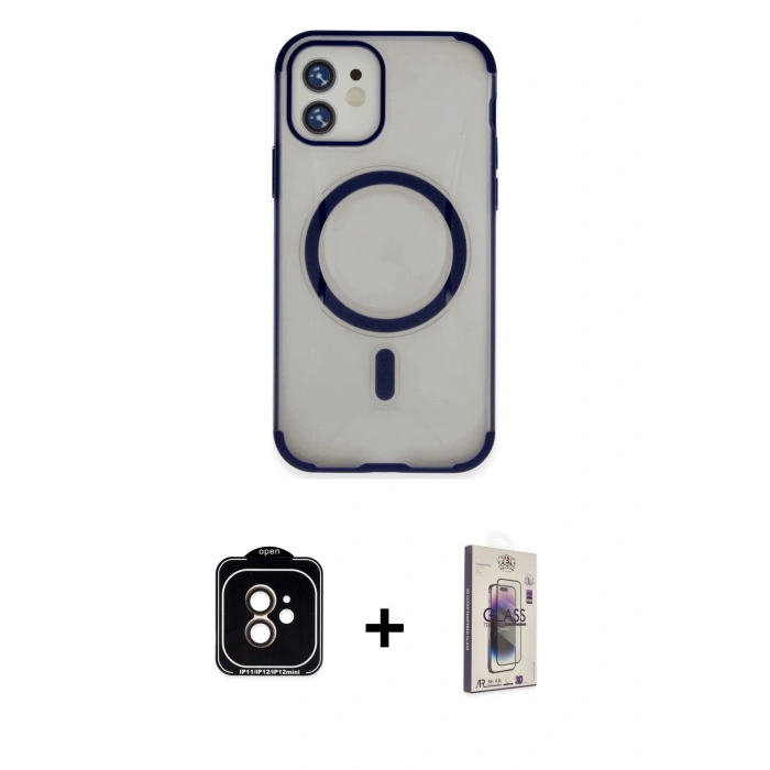 MARSİLYAN™- iPhone 11 Kılıf Eksen Klasik Koleksiyonu - Siyah Bilvis 3D Cam Ekran Koruyucu + PVD Metal Kamera Lens - TU
