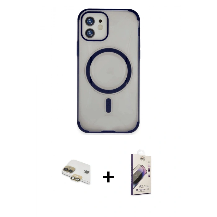 MARSİLYAN™- iPhone 11 Kılıf Eksen Klasik Koleksiyonu - Siyah Bilvis 3D Mat Cam Ekran Koruyucu + Pers Alüminyum Kamera Lens - GD