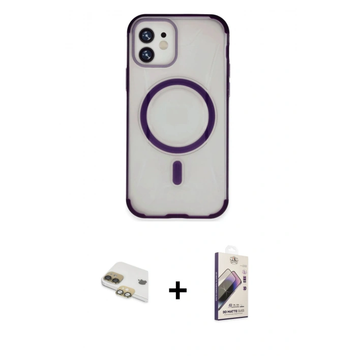 MARSİLYAN™- iPhone 11 Kılıf Eksen Klasik Koleksiyonu - Siyah Bilvis 3D Mat Cam Ekran Koruyucu + Pers Alüminyum Kamera Lens - GD