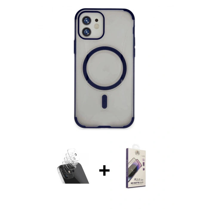 MARSİLYAN™- iPhone 11 Kılıf Eksen Klasik Koleksiyonu - Siyah Bilvis 3D Mat Cam Ekran Koruyucu + Kamera Lens Koruma Cam - SF