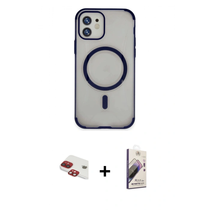MARSİLYAN™- iPhone 11 Kılıf Eksen Klasik Koleksiyonu - Siyah Bilvis 3D Mat Cam Ekran Koruyucu + Pers Alüminyum Kamera Lens - KI
