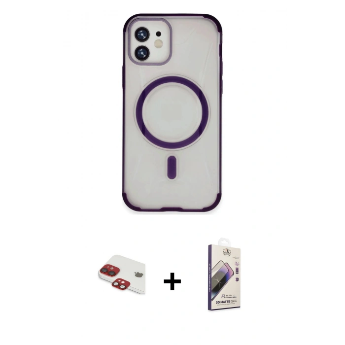 MARSİLYAN™- iPhone 11 Kılıf Eksen Klasik Koleksiyonu - Siyah Bilvis 3D Mat Cam Ekran Koruyucu + Pers Alüminyum Kamera Lens - KI