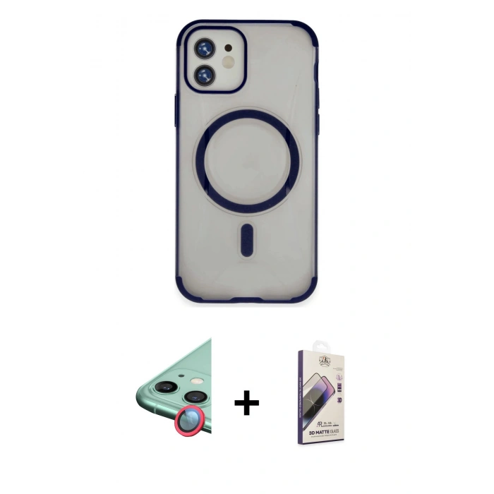 MARSİLYAN™- iPhone 11 Kılıf Eksen Klasik Koleksiyonu - Siyah Bilvis 3D Mat Cam Ekran Koruyucu + Raze Metal Kamera Lens - KI