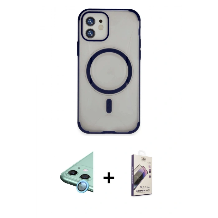 MARSİLYAN™- iPhone 11 Kılıf Eksen Klasik Koleksiyonu - Siyah Bilvis 3D Mat Cam Ekran Koruyucu + Raze Metal Kamera Lens - MI