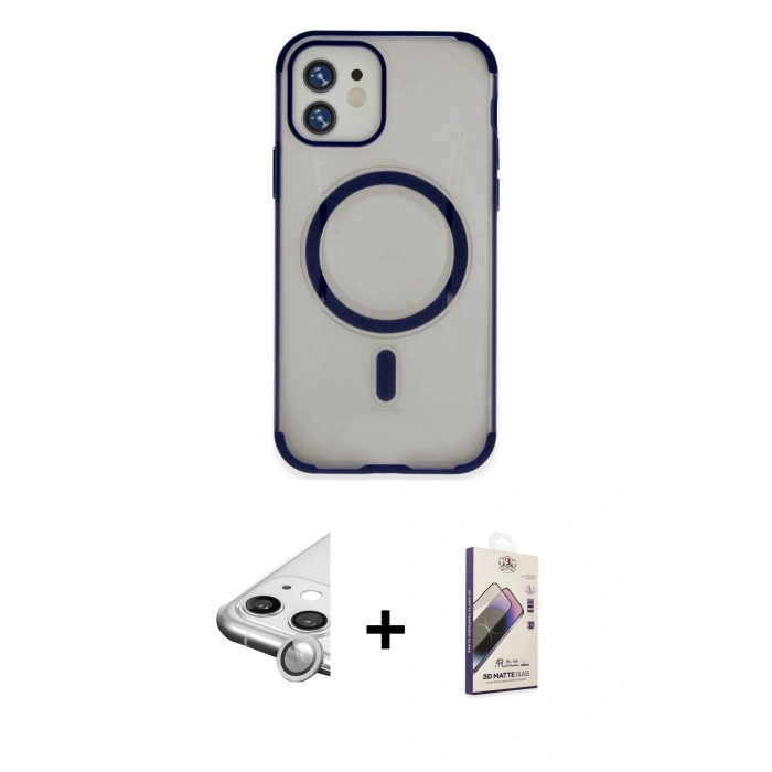 MARSİLYAN™- iPhone 11 Kılıf Eksen Klasik Koleksiyonu - Siyah Bilvis 3D Mat Cam Ekran Koruyucu + Raze Metal Kamera Lens - GS