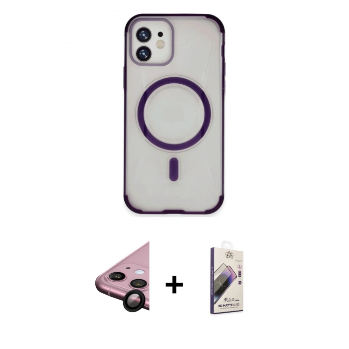 MARSİLYAN™- iPhone 11 Kılıf Eksen Klasik Koleksiyonu - Siyah Bilvis 3D Mat Cam Ekran Koruyucu + Raze Metal Kamera Lens - SH