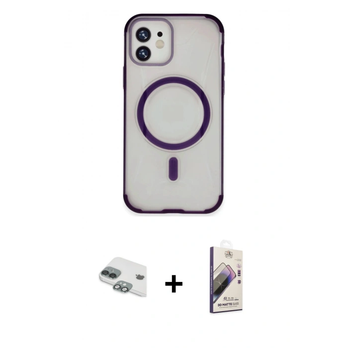 MARSİLYAN™- iPhone 11 Kılıf Eksen Klasik Koleksiyonu - Siyah Bilvis 3D Mat Cam Ekran Koruyucu + Pers Alüminyum Kamera Lens - YL