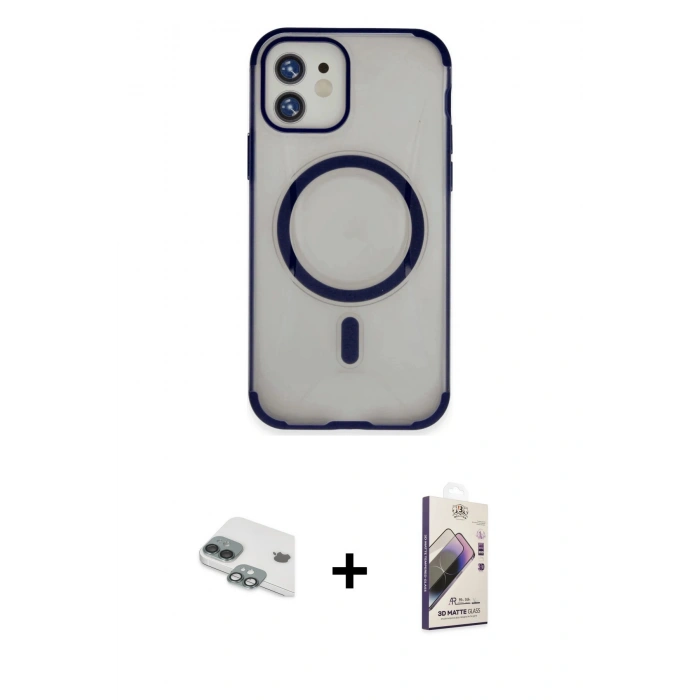 MARSİLYAN™- iPhone 11 Kılıf Eksen Klasik Koleksiyonu - Siyah Bilvis 3D Mat Cam Ekran Koruyucu + Pers Alüminyum Kamera Lens - YL