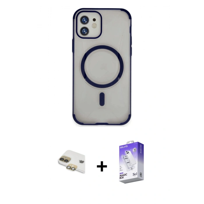MARSİLYAN™- iPhone 11 Kılıf Eksen Klasik Koleksiyonu - Siyah Bilvis 5in1 3D Magic Cam Ekran Koruyucu + Pers Alüminyum Kamera Lens - GD