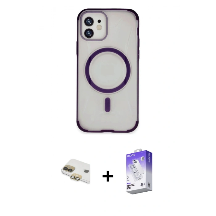 MARSİLYAN™- iPhone 11 Kılıf Eksen Klasik Koleksiyonu - Siyah Bilvis 5in1 3D Magic Cam Ekran Koruyucu + Pers Alüminyum Kamera Lens - GD