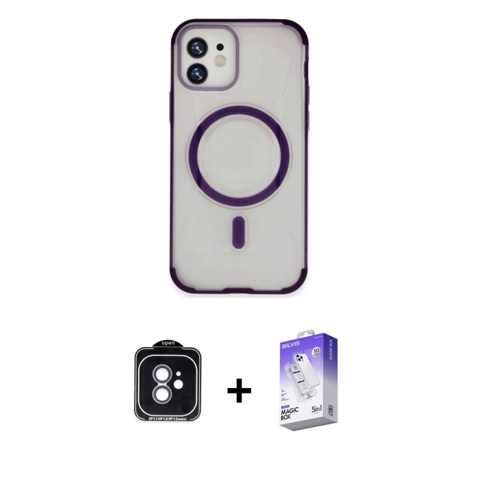 MARSİLYAN™- iPhone 11 Kılıf Eksen Klasik Koleksiyonu - Siyah Bilvis 5in1 3D Magic Cam Ekran Koruyucu + PVD Metal Kamera Lens - MI