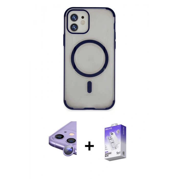 MARSİLYAN™- iPhone 11 Kılıf Eksen Klasik Koleksiyonu - Siyah Bilvis 5in1 3D Magic Cam Ekran Koruyucu + Raze Metal Kamera Lens - MR