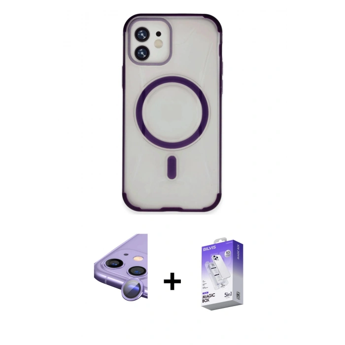 MARSİLYAN™- iPhone 11 Kılıf Eksen Klasik Koleksiyonu - Siyah Bilvis 5in1 3D Magic Cam Ekran Koruyucu + Raze Metal Kamera Lens - MR