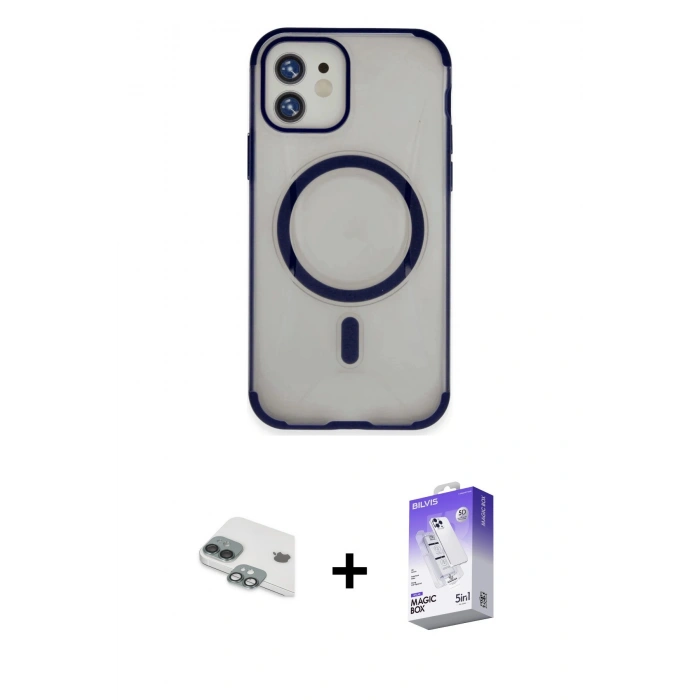 MARSİLYAN™- iPhone 11 Kılıf Eksen Klasik Koleksiyonu - Siyah Bilvis 5in1 3D Magic Cam Ekran Koruyucu + Pers Alüminyum Kamera Lens - YL