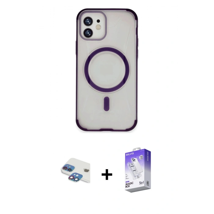 MARSİLYAN™- iPhone 11 Kılıf Eksen Klasik Koleksiyonu - Siyah Bilvis 5in1 3D Magic Cam Ekran Koruyucu + Pers Alüminyum Kamera Lens - GI