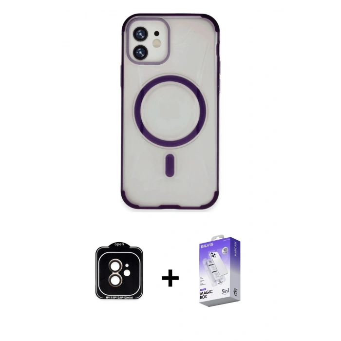 MARSİLYAN™- iPhone 11 Kılıf Eksen Klasik Koleksiyonu - Siyah Bilvis 5in1 3D Magic Cam Ekran Koruyucu + PVD Metal Kamera Lens - TU