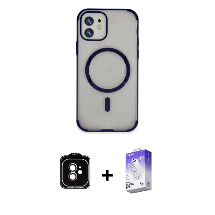 MARSİLYAN™- iPhone 11 Kılıf Eksen Klasik Koleksiyonu - Siyah Bilvis 5in1 3D Magic Cam Ekran Koruyucu + PVD Metal Kamera Lens - TU