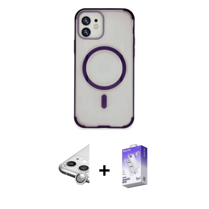 MARSİLYAN™- iPhone 11 Kılıf Eksen Klasik Koleksiyonu - Siyah Bilvis 5in1 3D Magic Cam Ekran Koruyucu + Raze Metal Kamera Lens - GS